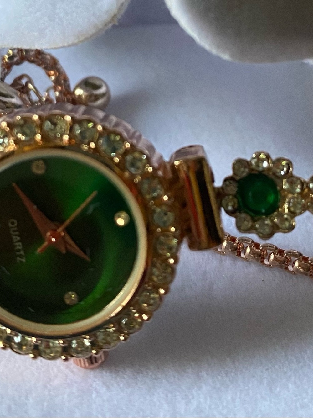 Gold-Tone Women's Bracelet Watch with Green Dial and Crystal Accents